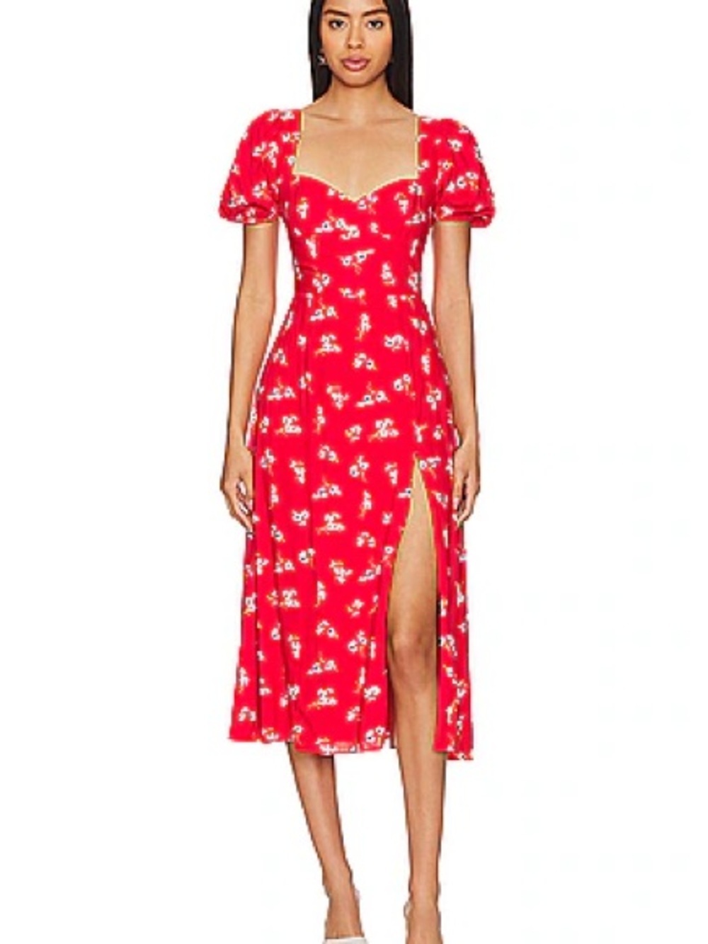 The Gillian Midi Dress | Red Floral Pattern with Sweetheart Neckline - Picture 1 of 1